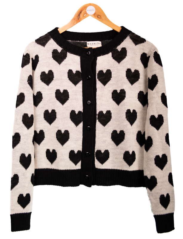CÁRDIGAN CORAZÓN BABY ALPACA (Blanco-Negro)
