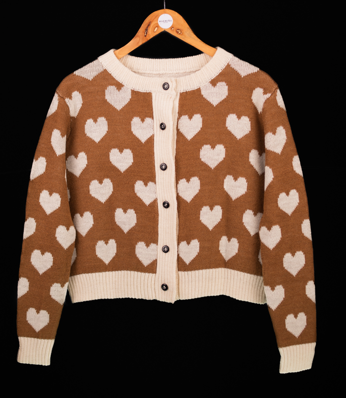 CÁRDIGAN CORAZÓN BABY ALPACA (Cafe-Blanco)